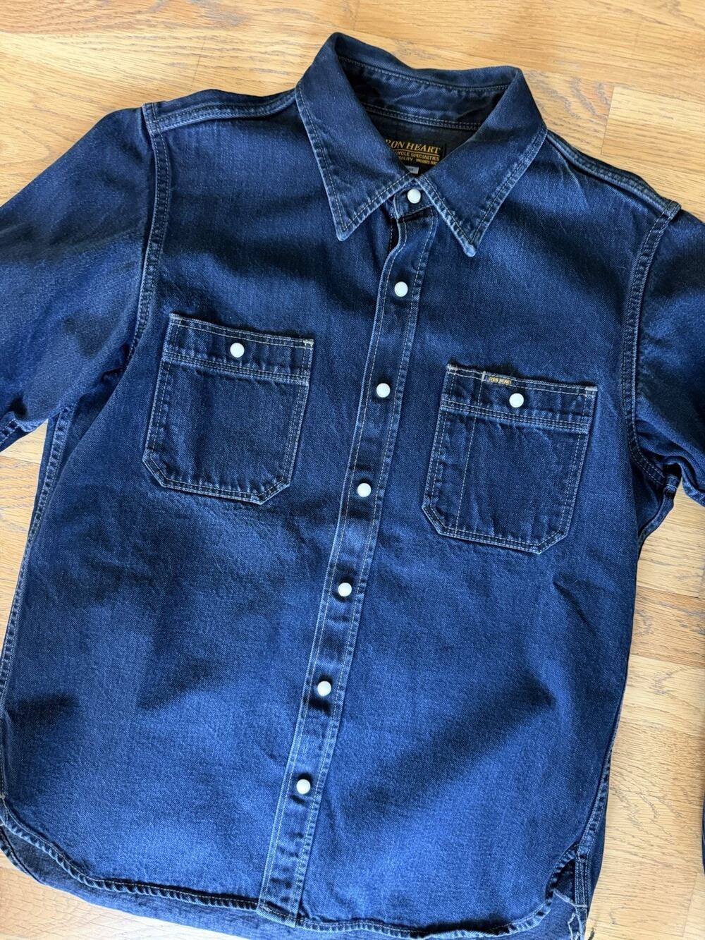 Iron Heart IHSH-322-IND 10oz Selvedge Denim Work Shirt Indigo Large Pearl Snap